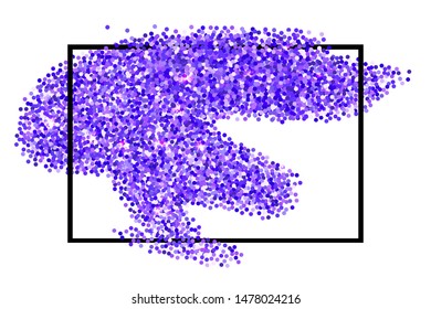 Purple glitter texture border isolated over white background. Abstract scattered golden sparkles of confetti. Bright celebration vector illustration.