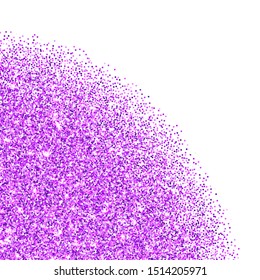 Purple glitter texture border over white background. Abstract sparkles of confetti. Bright celebration vector illustration.