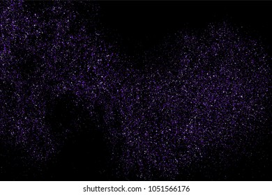 Purple glitter texture isolated on black. Magenta explosion of confetti. Mauve flat design element. Vector illustration,eps 10.