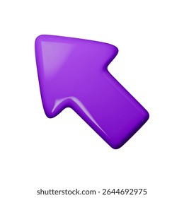 Purple glossy 3D arrow pointing downward, perfect for navigation or download icons. Vector illustration emphasizes bold design, modern aesthetics, and versatile usage for web or apps.