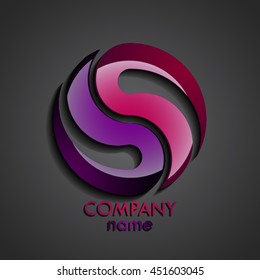 purple glossy 3d circle logo on dark background / vector illustration