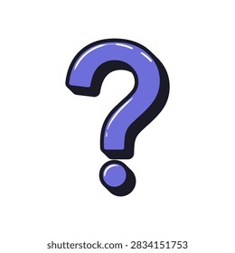 Purple Glossy 3D Question Mark Symbol in Playful Cartoon Style Isolated on White Background