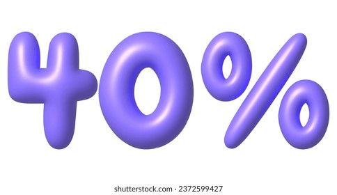 Purple glossy 40 percent discount vector icon. 3d realistic design element. Vector illustration.