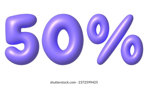 Purple glossy 50 percent discount vector icon. 3d realistic design element. Vector illustration.