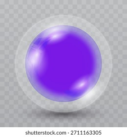 Burbuja brillante púrpura con la esfera exterior transparente – efecto realista de la burbuja del jabón 3D en la Ilustración vectorial de fondo transparente