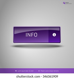 Purple glossy button on the gray background with shadow. Vector design elements.