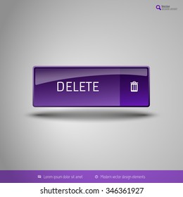 Purple glossy button on the gray background with shadow. Vector design elements.