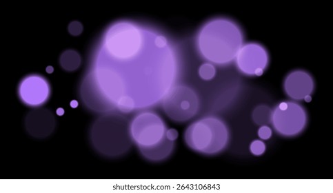 Purple glowing bokeh with layered circle particles and blur effect on black backdrop. Creates a dramatic, energetic visual for digital compositions.