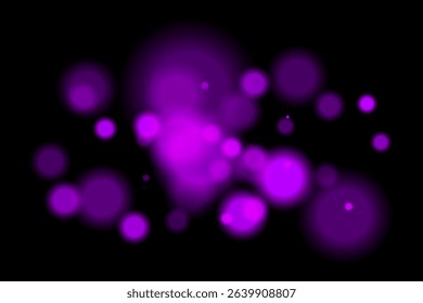 Purple glowing bokeh. Soft glowing circles in vibrant purple tones with smooth fade on dark background. Ideal for fantasy, magic, abstract light designs.