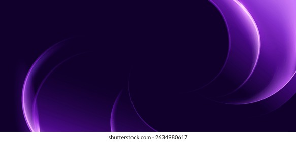 Purple glowing curved lines on dark purple background. Abstract luxury background