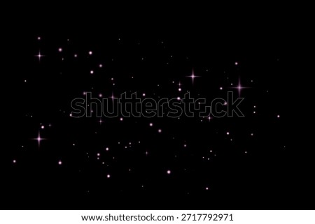 Purple glowing dust and star particles scattered across a deep black background. Magical sparkling texture for festive and fantasy designs.