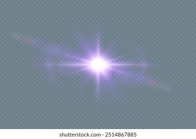 Purple glowing light effect. Sun flare. Glow effect. Star flares with shimmering highlights. Beautiful shimmering highlights light effect. Vector 10 EPS