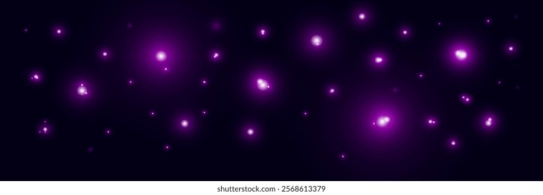 Purple glowing light sparks on a dark background, creating an abstract, luminous and atmospheric design. Perfect for futuristic, minimalistic, and digital visuals.