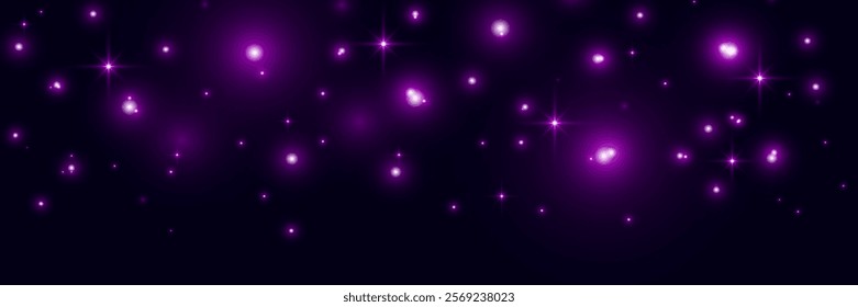 Purple glowing light sparks on a dark background, creating an abstract, luminous and atmospheric design. Perfect for futuristic, minimalistic, and digital visuals.