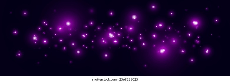 Purple glowing light sparks on a dark background, creating an abstract, luminous and atmospheric design. Perfect for futuristic, minimalistic, and digital visuals.