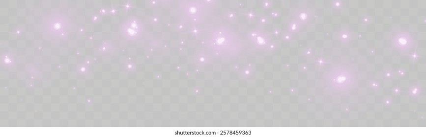 Purple glowing light sparks on a transparent background, creating an abstract, luminous, and atmospheric design. Perfect for futuristic, minimalistic, and digital visuals.