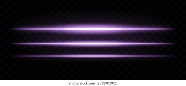 Purple glowing light streaks. Horizontal beams, neon, abstract, bright lines, futuristic, energy, dynamic motion, shine, luminous effect, optical flare, laser, electric.