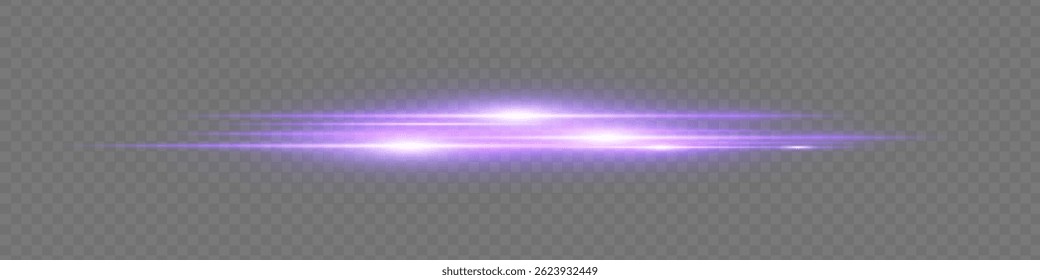 Purple glowing motion streak with spark particles on transparent background. Futuristic shimmer line.