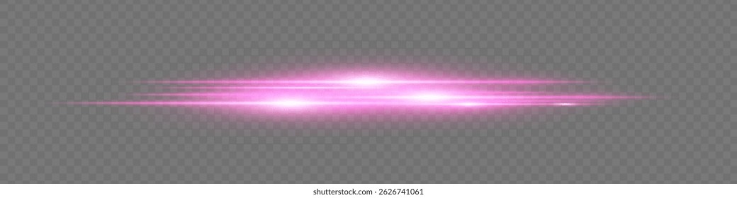 Purple glowing motion streak with spark particles on transparent background. Futuristic shimmer line.