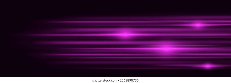 Purple glowing neon lines. Abstract light effect. Horizontal speed of light. Vector. EPS 10.