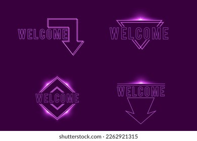 Purple glowing Neon Signs. Three Arrows. Vector illustration