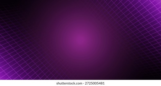 Lila glühende Neon Drahtmodell Hintergrund. Schimmernde, schachbrettartige vertikale Gitterebenen in der Perspektive. Retro futuristische Tiefe Tapete. Arcade-Spiel sci fi matrix Oberfläche Hintergrund für Poster, Banner. Vektorgrafik
