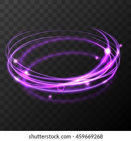 Purple Glowing Rings On Transparent Background.  Vector Magic Circle. Glowing Ring Trace. Flash, Sparkles. Light Effects. Light Circles. Vector Illustration.