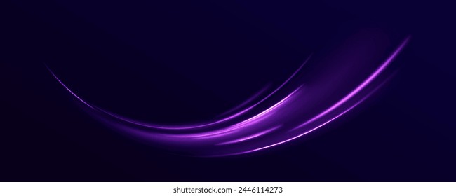 Purple glowing wave swirl, impulse cable lines. Abstract neon color glowing lines background. Chaotic neon rays of light. Laser beams luminous abstract sparkling isolated on a transparent background.	