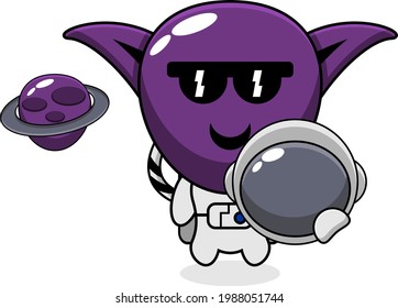 purple goblin astronaut simple character cartoon vector