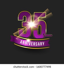 purple and gold anniversary logo with 35 years anniversary ribbon