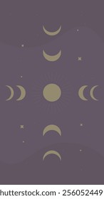 Purple Gold Astrology Esoteric Lunar Aesthetic Trendy Mobile Phone Wallpaper Or Social Media Stories Vector Design