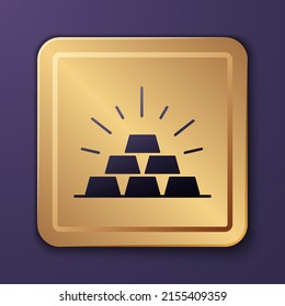 Icono de barras de oro morado aislado en fondo morado. Concepto de negocio bancario. Botón cuadrado de oro. Vector
