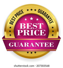Purple gold best price badge with ribbon on white background