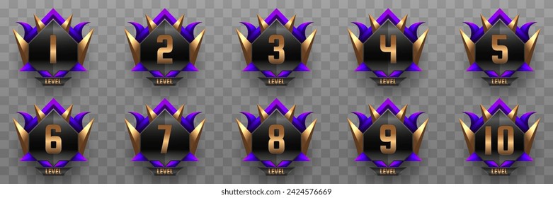 Purple and Gold Border Fantasy Game GUI Level Up Badges for Game UI Designs