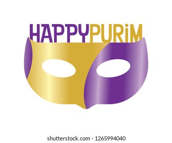 Purple and Gold greeting for Jewish holiday Happy Purim and Mask