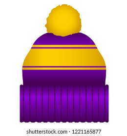 Purple and Gold Puff Ball Stocking Cap Beanie Hat Vector Icon Illustration