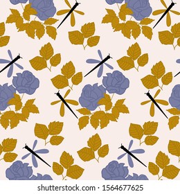 purple and gold roses and butterflies, seamless pattern, perfect to use on the web or in print