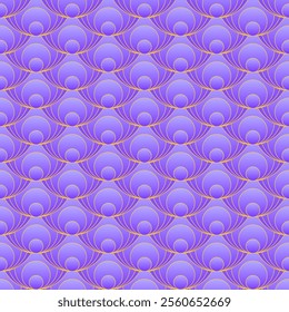 Purple and gold seamless pattern. Background with blended rounds. Outline geometric pattern. Art deco