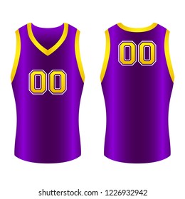 Purple and Gold Shaded Two-Sided Basketball Jersey Uniform Front and Back Vector Illustration Graphic