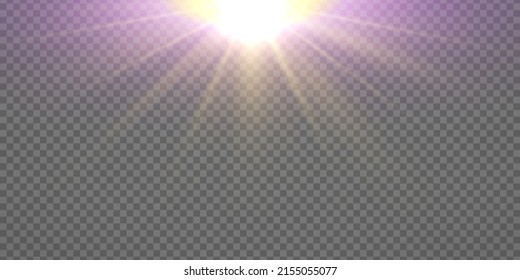 Lila und Gold glänzen Farbverlauf-Glitter, weißer, heller Fackel. Glatte Textur. Leuchtende Lichteffekteffekte stürzen mit Funkeln. Glitter goldener Stern funkelt auf transparentem Hintergrund. Weihnachtslicht. Vektorgrafik