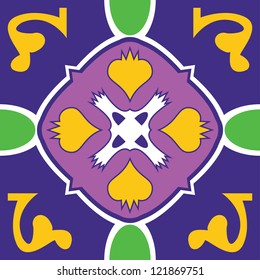 A purple and gold talavera inspired mexican tile that will tile seamlessly into your design.