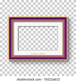 purple and gold vntage gold picture frame on transparency background