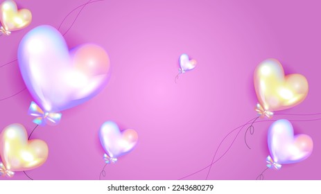 Purple gold and white Valentine christmas new year 3d design background with love heart shaped balloon. Vector illustration, greeting banner, card, wallpaper, flyer, poster, brochure, wedding