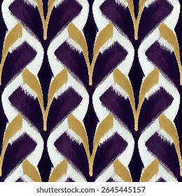  Paars en goud, witte zigzags patterned stof. grunge lijnen ikat patroon, ikat naadloos patroon, Vector illustratie achtergrond voor het afdrukken van het papier.