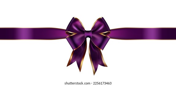 Purple and Golden Bow with Ribbon on White