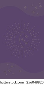 Purple Golden Outlines Astrology Esoteric Lunar Aesthetic Trendy Mobile Phone Wallpaper Or Social Media Stories Vector Design