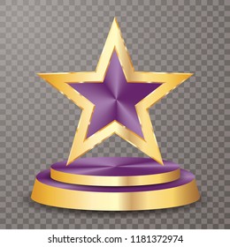 purple golden star on golden podium, vector background template for cosmetics, show business, sports or something else