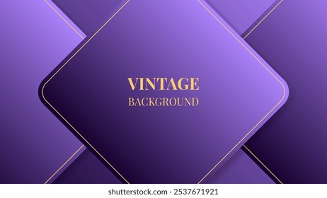 Purple gradient abstract background with gold rounded squares, lines and shadows. Modern geometric pattern. Shiny poster or web banner template	