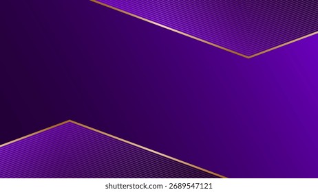 Fondo abstracto de gradiente púrpura con líneas de oro, patrón geométrico 3d y sombras. 