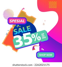  fondo degradado púrpura. hasta un 35 por ciento fuera de la plantilla de círculo de venta. plantilla de promoción de banner de descuento. Precio de oferta de descuento. Ilustración del vector